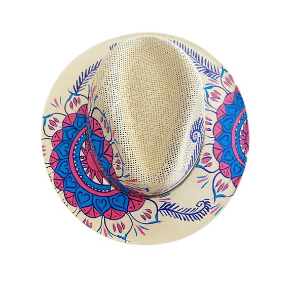 MEXICAN Artisanal Hat HandPainted Fedora Mandala Sombrero Panama Bohemian Medium main image 11